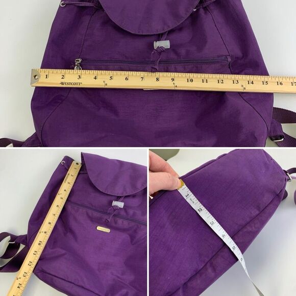 Baggallini Cinch Backpack Purple Nylon Flap Snap Drawstring Adjustable Medium - Picture 14 of 14